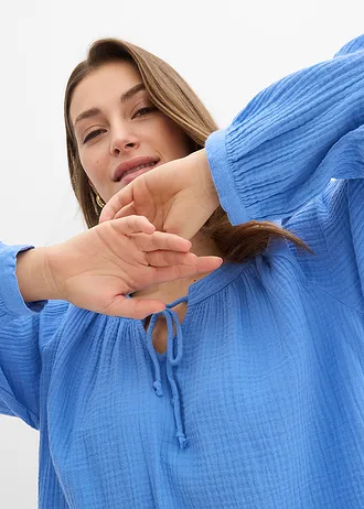 Blouse T-shirt en gaze de coton • bleu moyen • Boutique bonprix