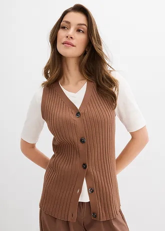 Vestă tricotată din material ripsat • maro castaniu • magazin bonprix