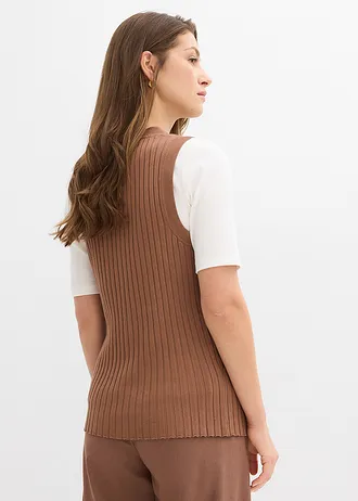 Gilet sans manches en maille côtelée • marron • Boutique bonprix