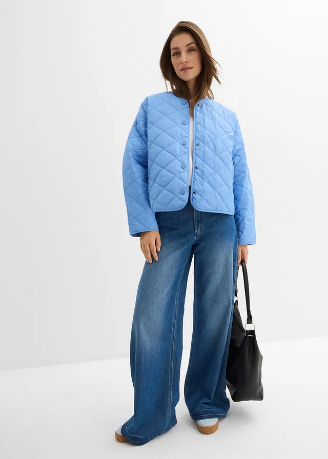 Oversized gewatteerde jas, Kleur: middenblauw