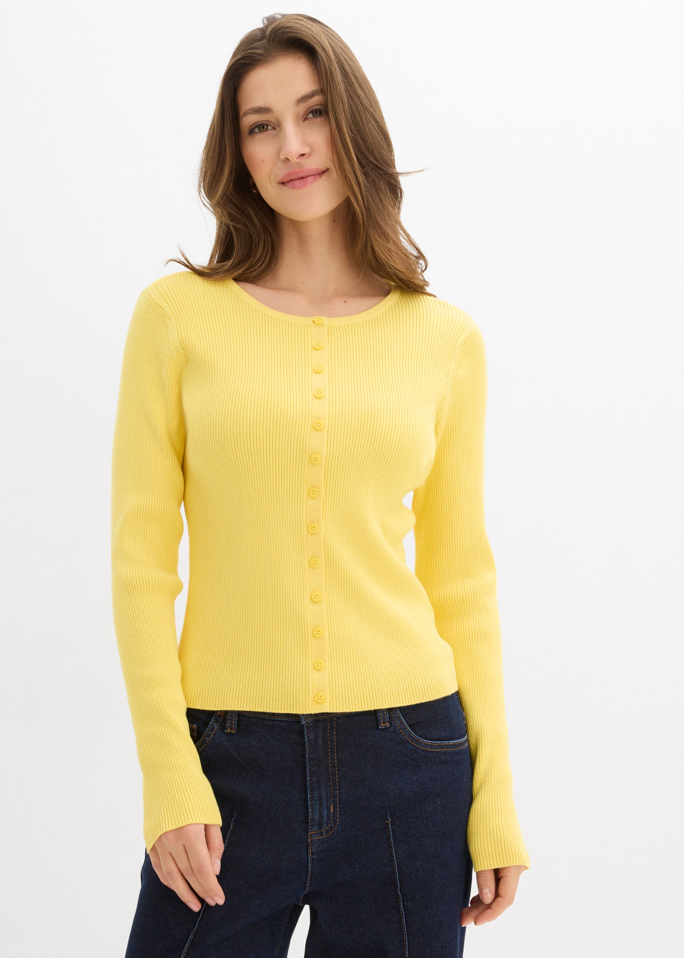 Fijngebreid vest in een zachte viscosemix • geel • bonprix online shop