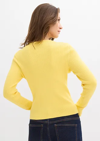 Fijngebreid vest in een zachte viscosemix, Kleur: geel