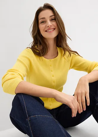 Fijngebreid vest in een zachte viscosemix • geel • bonprix online shop