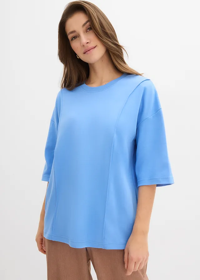 Oversized shirt van biologisch katoen, Kleur: middenblauw