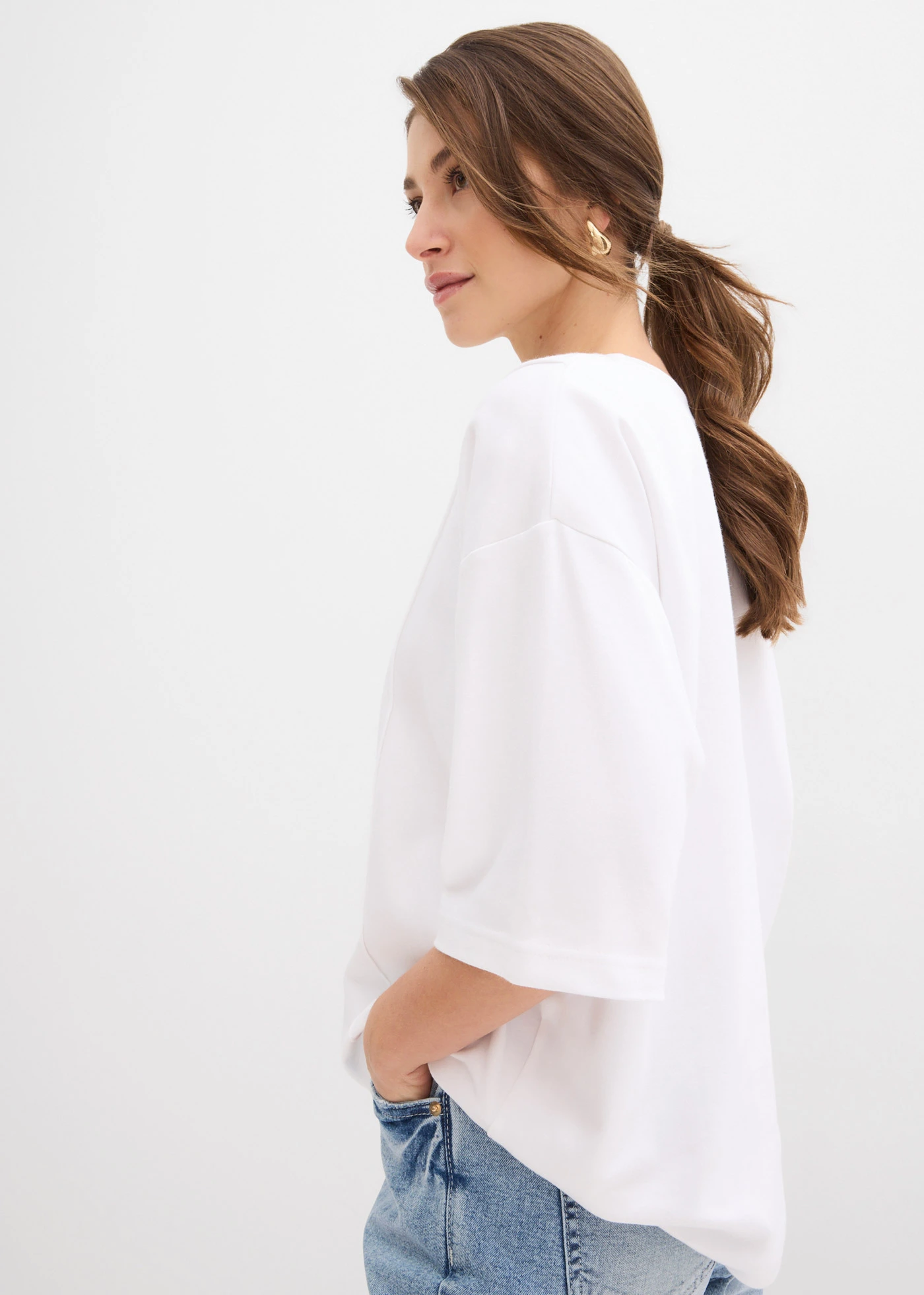 Bluză oversize din bumbac organic 100% • alb • magazin bonprix