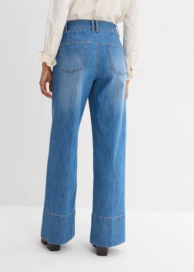 Wide leg jeans, high waist, Kleur: middenblauw denim used