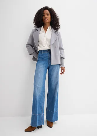 Jean large taille haute, Couleur: bleu moyen denim used