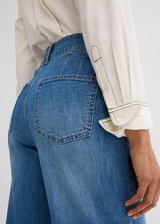 Wide Leg farmer, High Waist • középkék denim, használt hatású • bonprix áruház