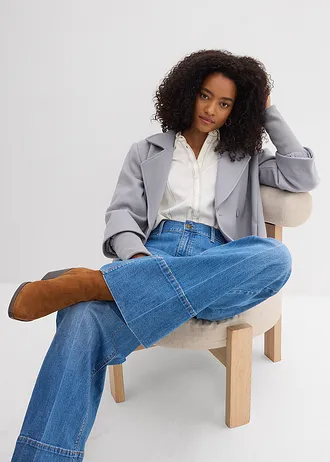 Blugi wide leg cu talie înaltă • albastru mediu denim uzat • magazin bonprix