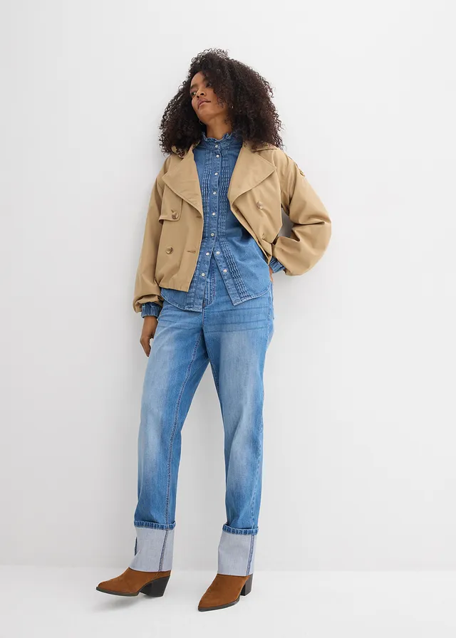Džínová halenka z organické bavlny, s volány, barva: světle modrý denim used