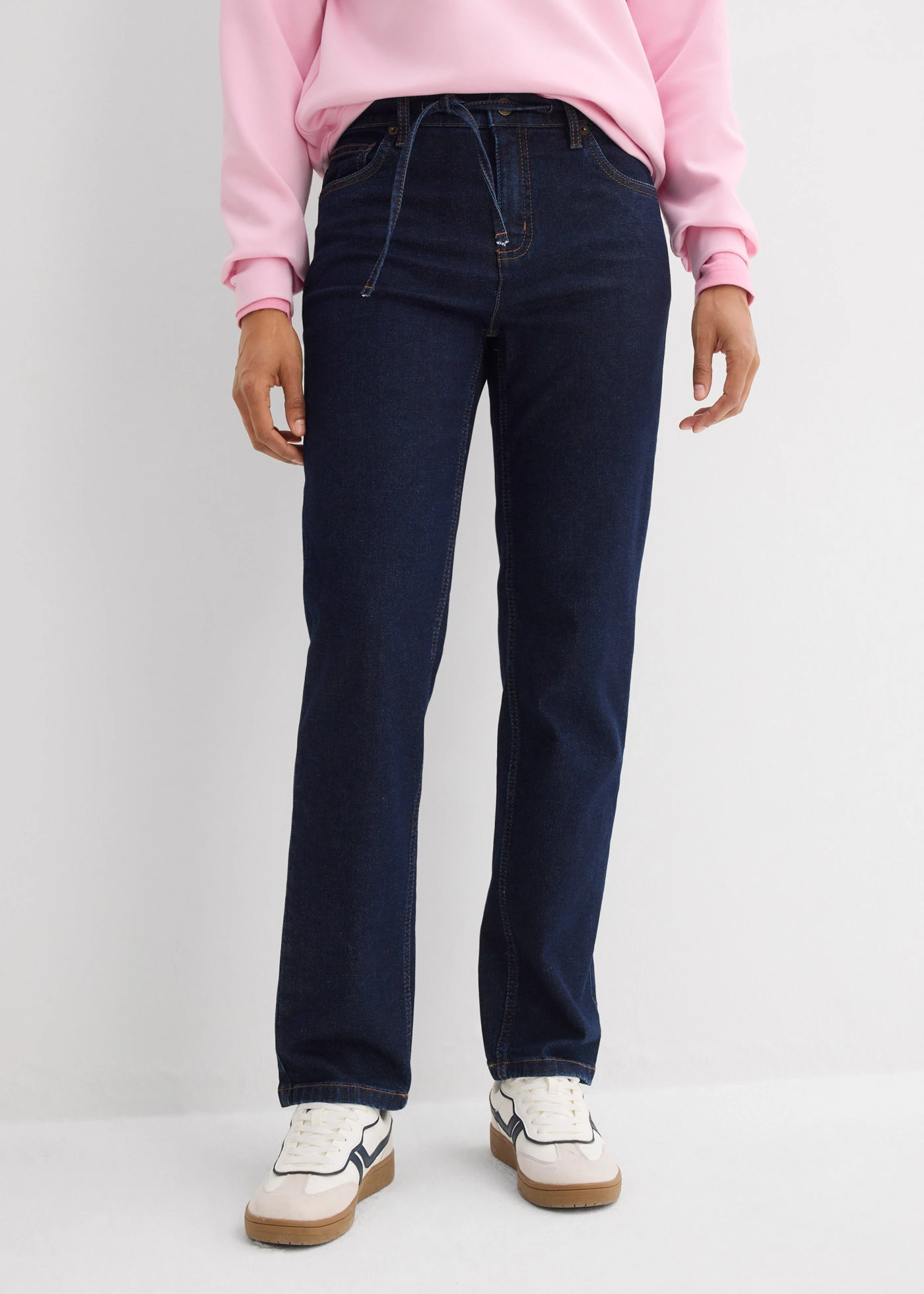 Loose Straight farmer, Mid Waist • mélykék denim, nincs előmosva • bonprix áruház