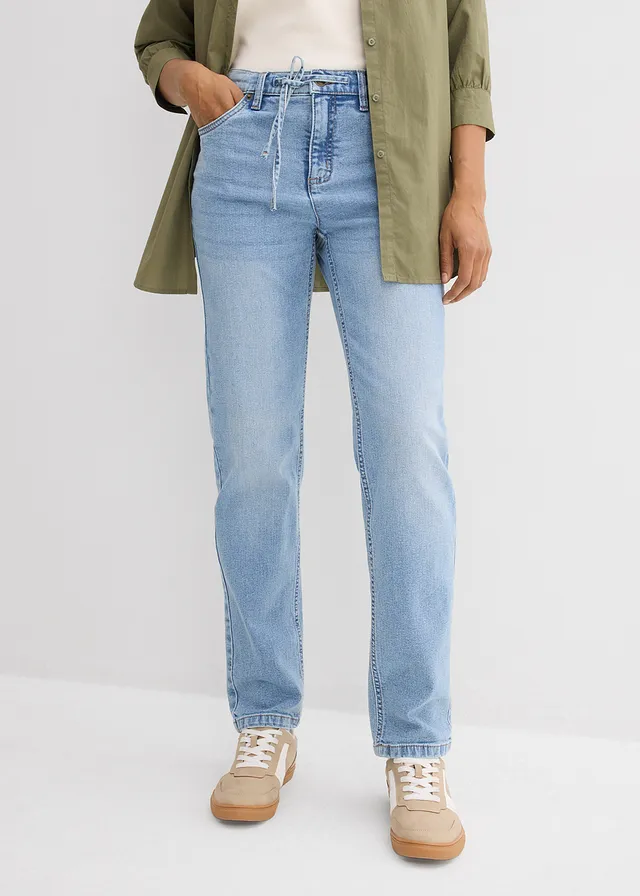 Loose straight jeans mid waist, Kleur: lichtblauw denim used