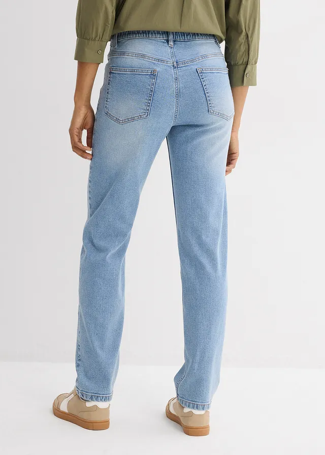 Loose straight jeans mid waist, Kleur: lichtblauw denim used