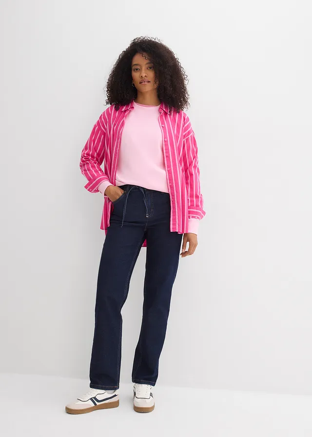 Dżinsy o kroju loose z prostymi nogawkami i talią mid waist, kolor: granatowy denim unwashed