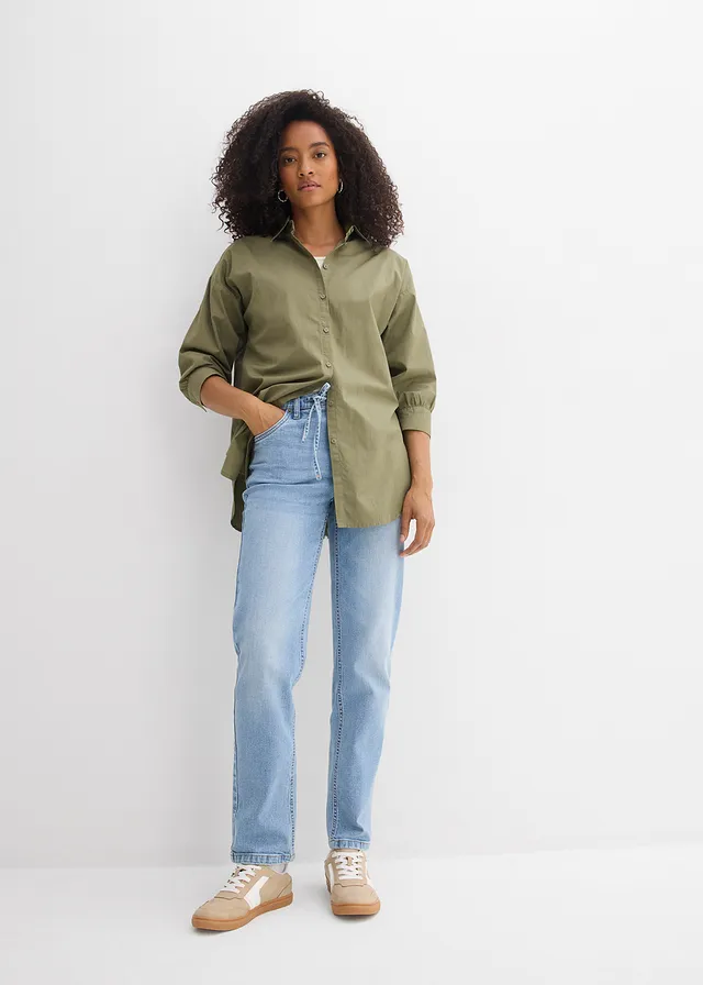 Loose straight jeans mid waist, Kleur: lichtblauw denim used