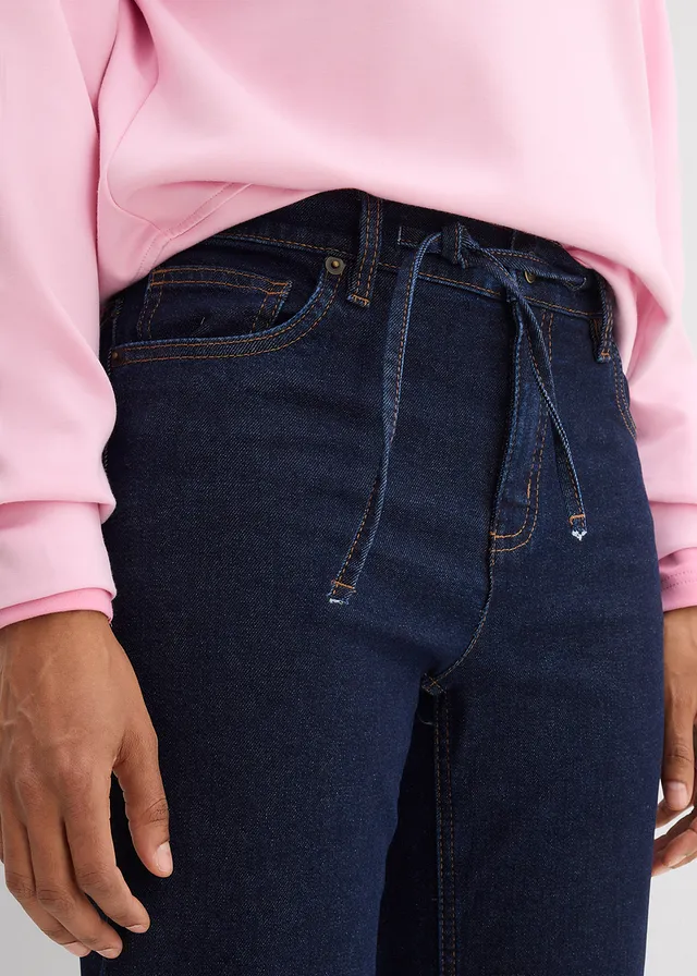 Loose Straight farmer, Mid Waist • mélykék denim, nincs előmosva • bonprix áruház