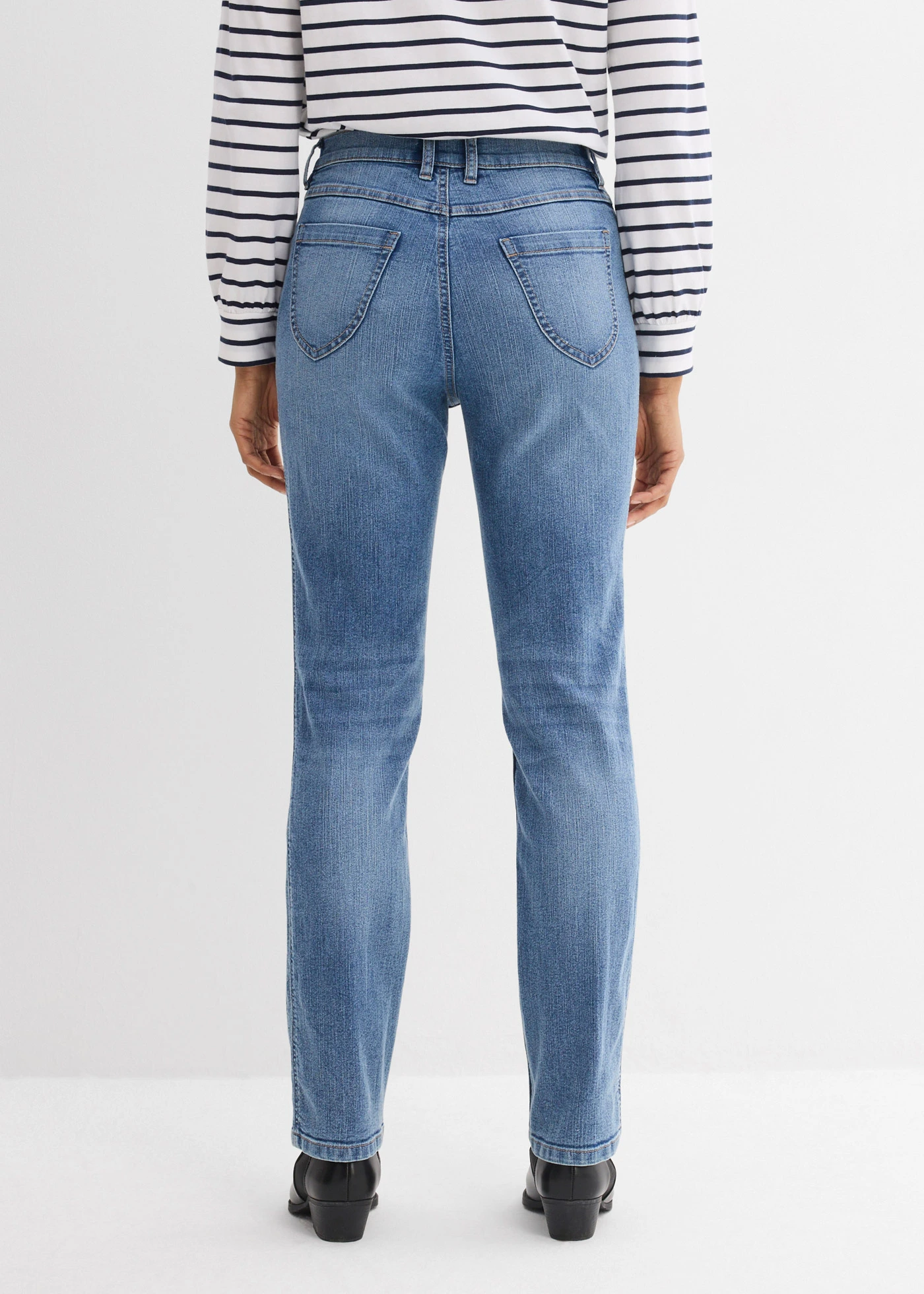 Straight farmer, High Waist • középkék denim, használt hatású • bonprix áruház