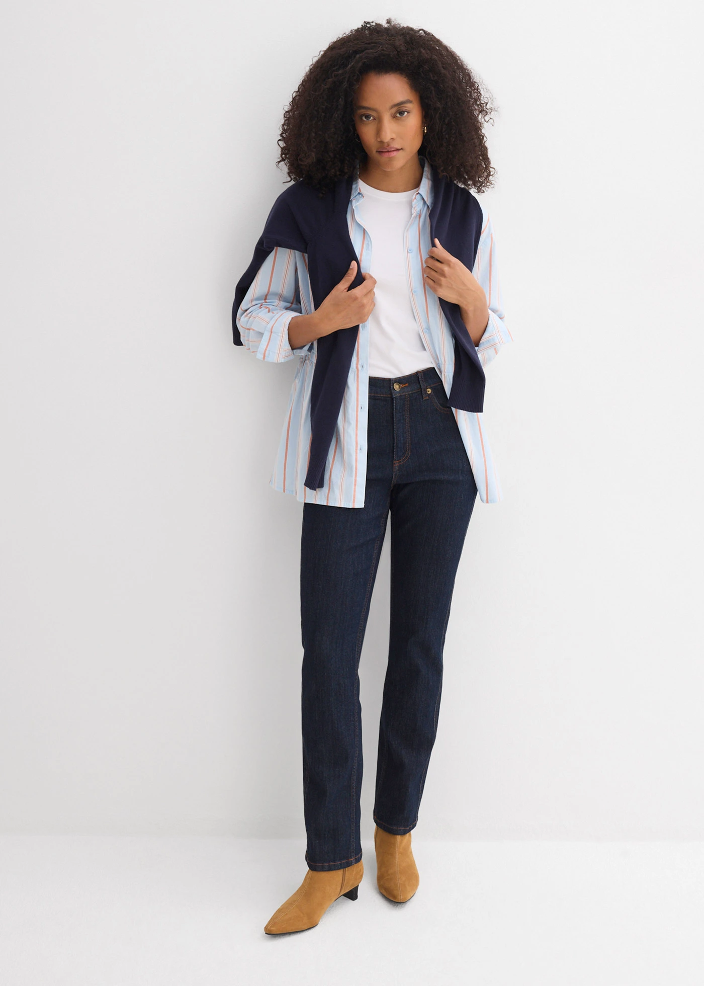 Straight farmer, High Waist • sötétkék denim • bonprix áruház