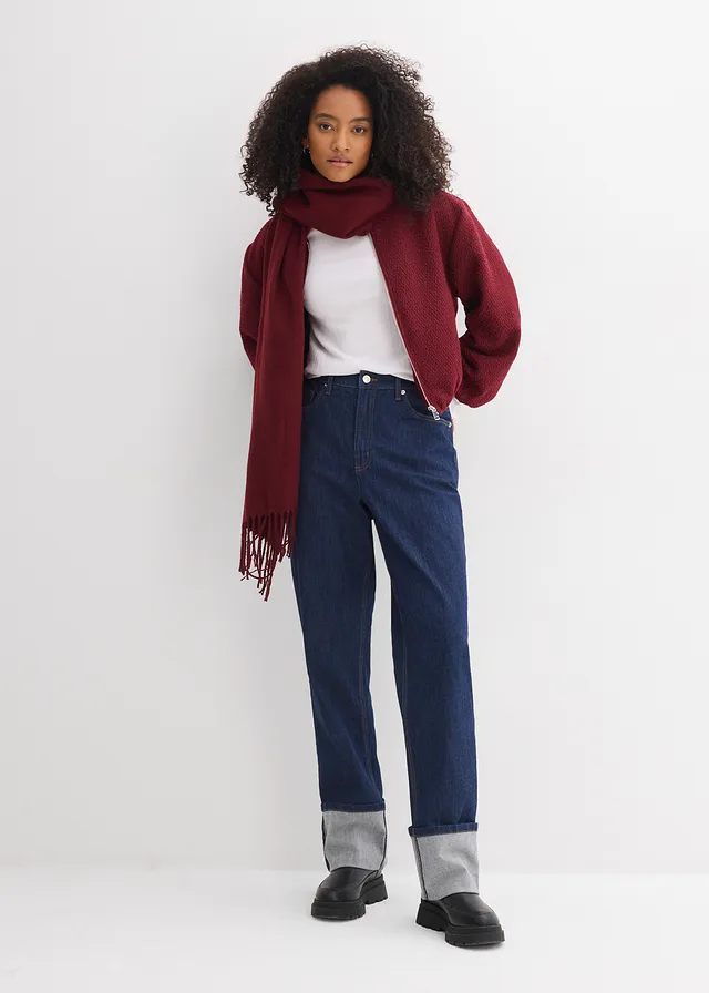 Loose fit straight jeans, high waist diepblauw denim ongewassen