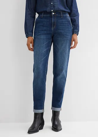 Jean boyfriend taille mi-haute et élastiquée • bleu foncé denim used • Boutique bonprix