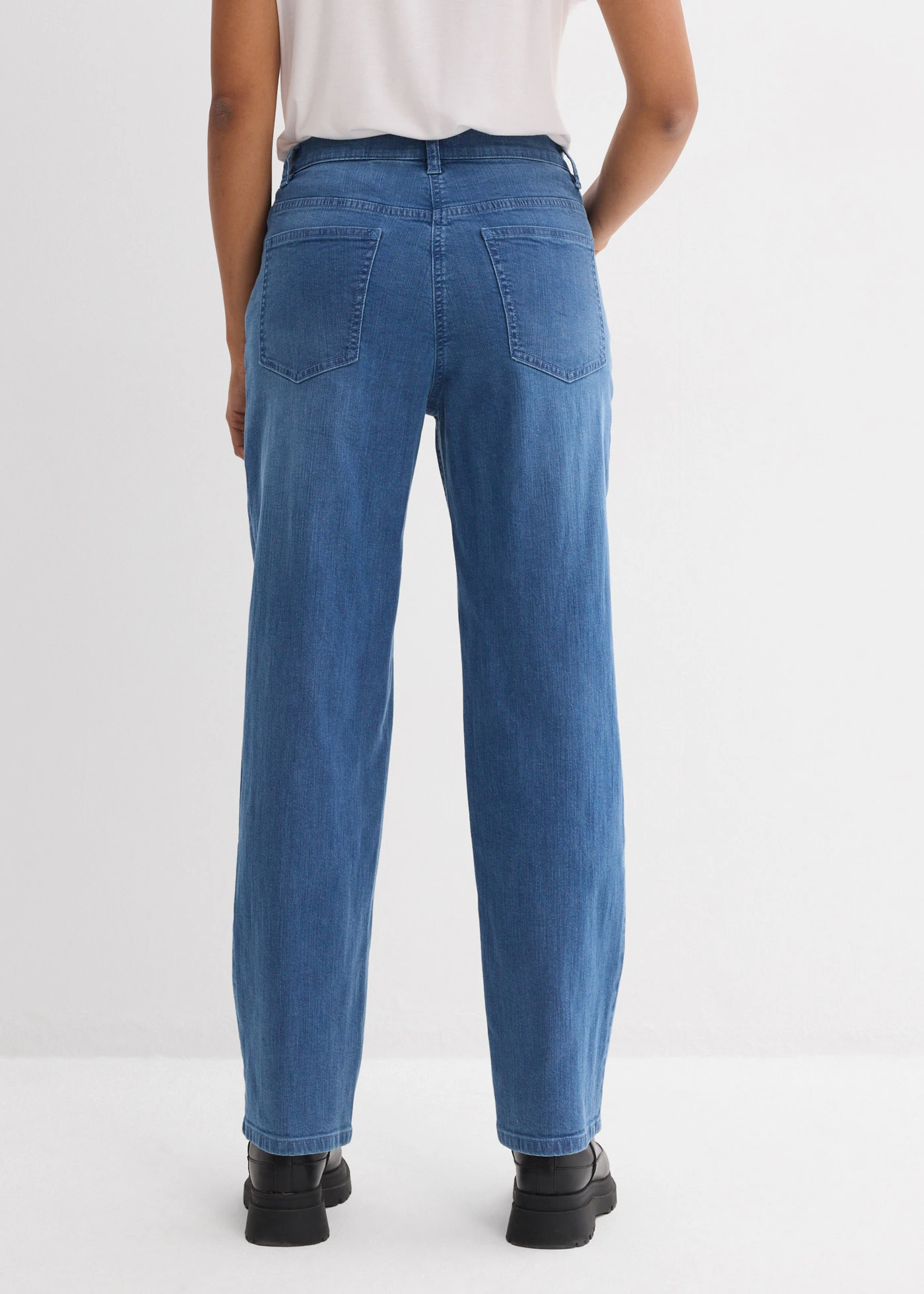 Blugi Loose Straight, Mid Waist, bumbac organic • albastru mediu denim uzat • magazin bonprix