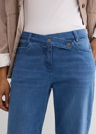 Blugi Loose Straight, Mid Waist, bumbac organic • albastru mediu denim uzat • magazin bonprix