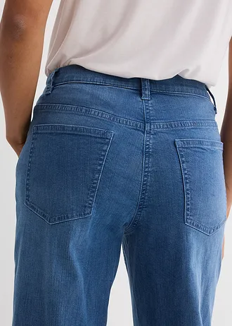 Blugi Loose Straight, Mid Waist, bumbac organic • albastru mediu denim uzat • magazin bonprix