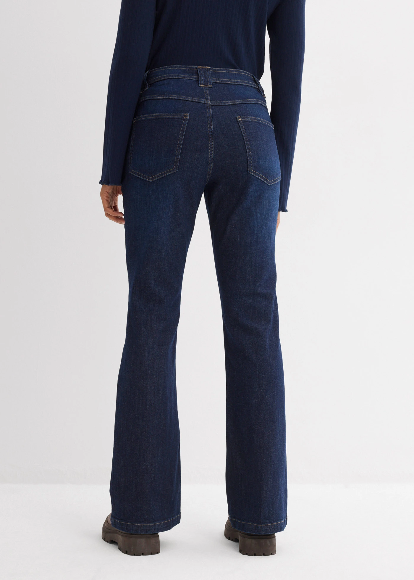 Flared jeans, high waist, biologisch katoen • donkerblauw denim used • bonprix online shop