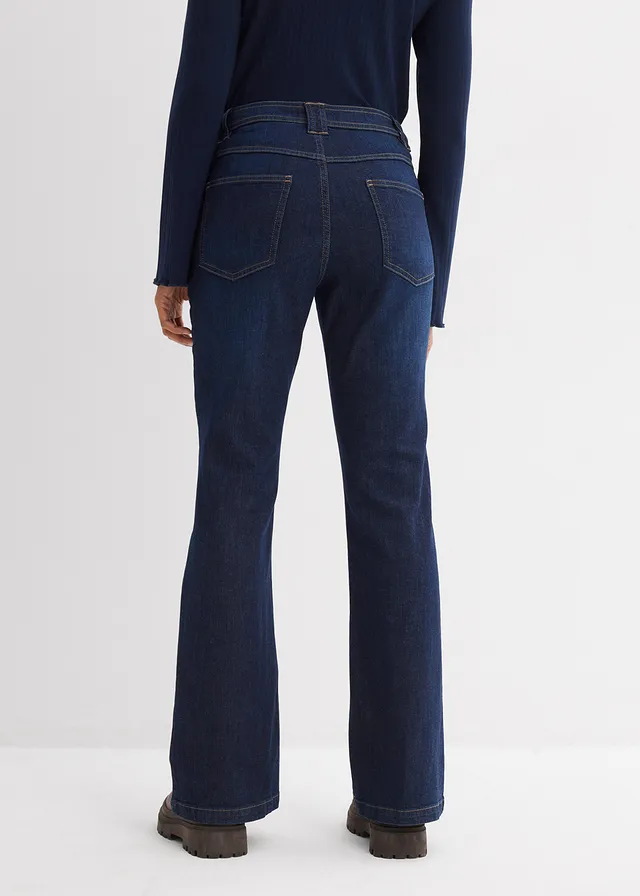 Jean flare taille haute, Couleur: bleu foncé denim used