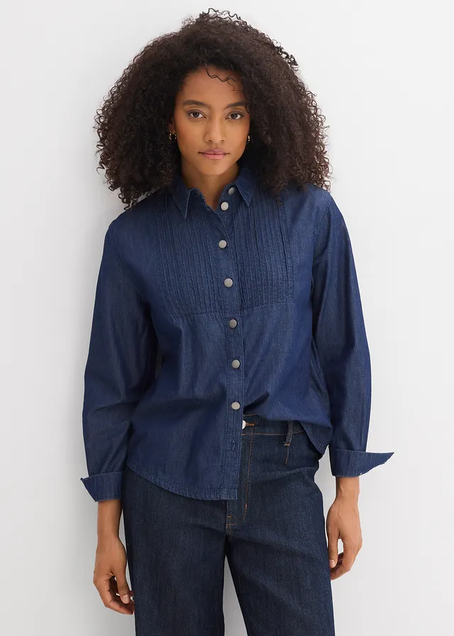 Chemisier oversize en jean, Couleur: bleu denim used