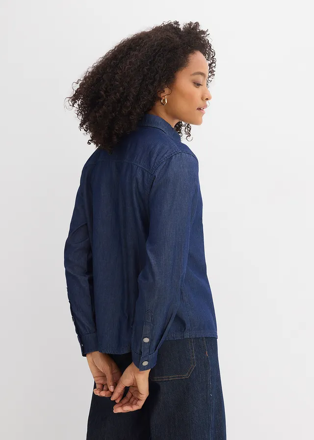 Spijkerblouse, oversized van biologisch katoen, Kleur: blauw denim used