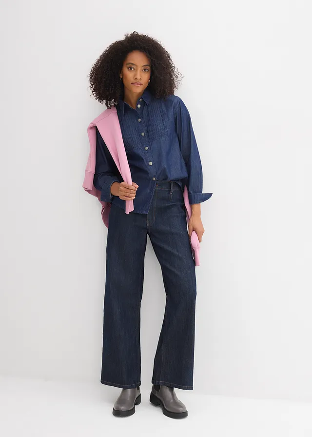 Chemisier oversize en jean, Couleur: bleu denim used