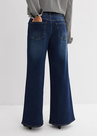 Jeansy z szerokimi nogawkami, mid waist, kolor: granatowy denim used