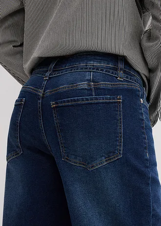 Jeansy z szerokimi nogawkami, mid waist • granatowy denim used • sklep bonprix