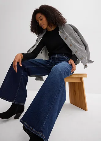 Wide leg jeans, mid waist • donkerblauw denim used • bonprix online shop