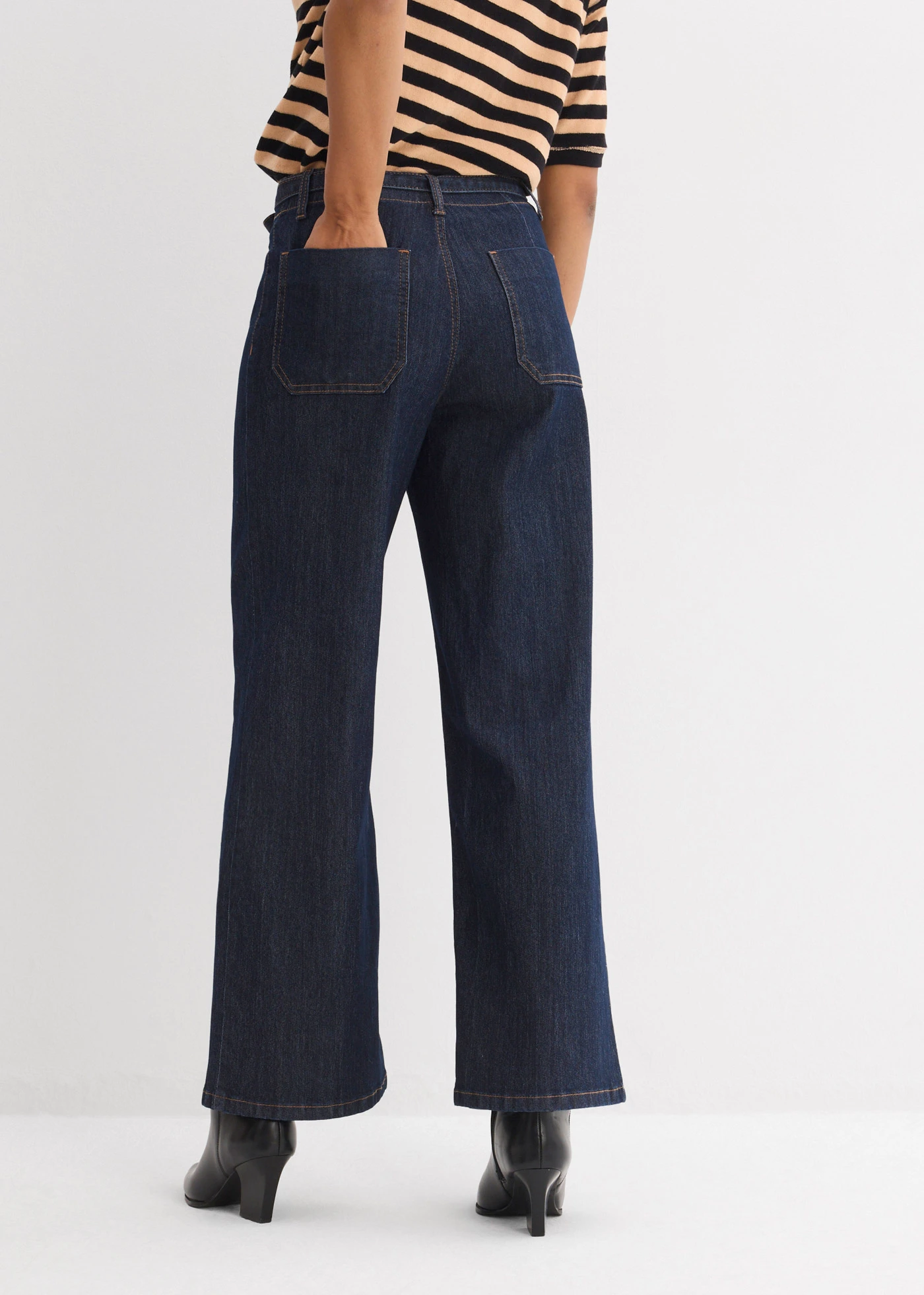 Wide leg jeans high waist, cropped • donkerblauw denim ongewassen • bonprix online shop