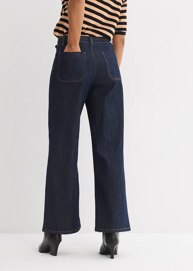 Široké džínsy, High Waist, cropped, farba: tmavomodrá denim