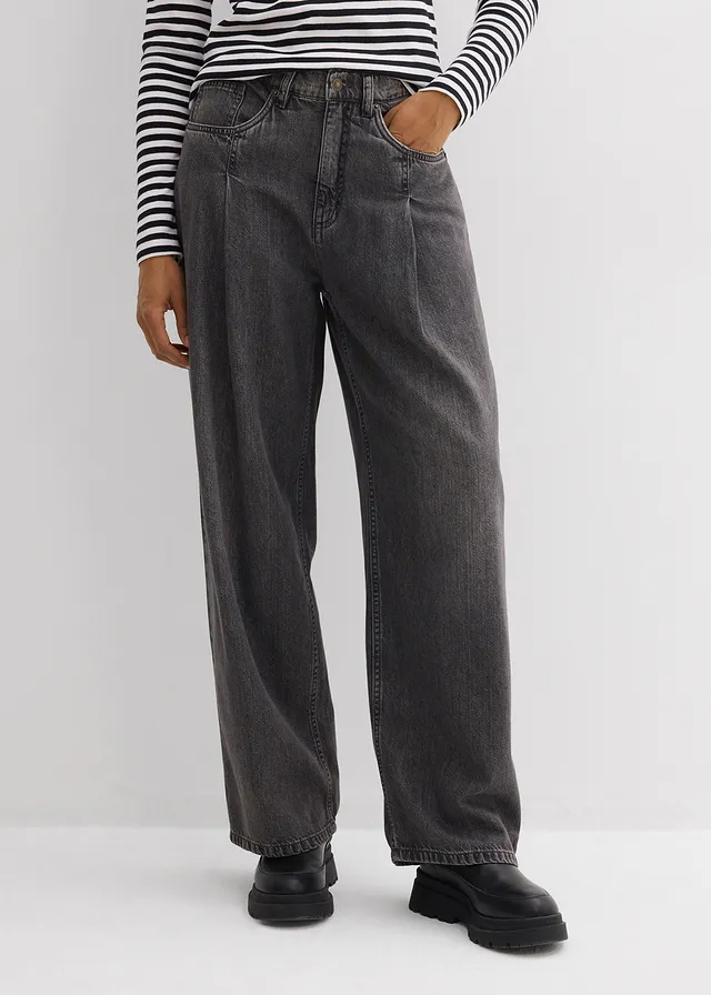 Džíny Wide Leg, High Waist, barva: šedý denim used