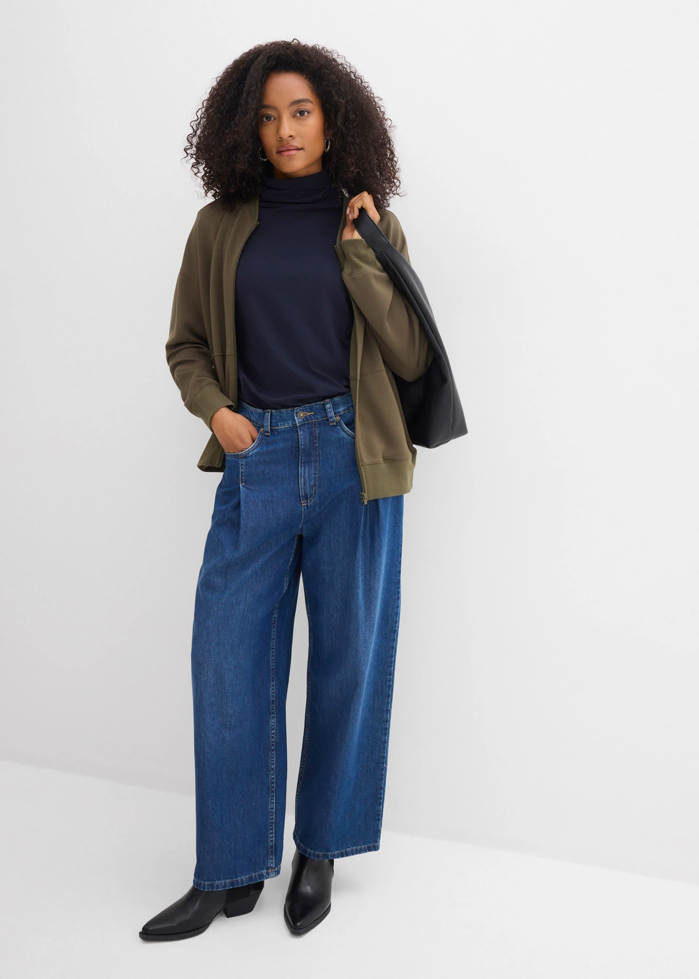 Wide leg jeans, high waist • blauw denim used • bonprix online shop