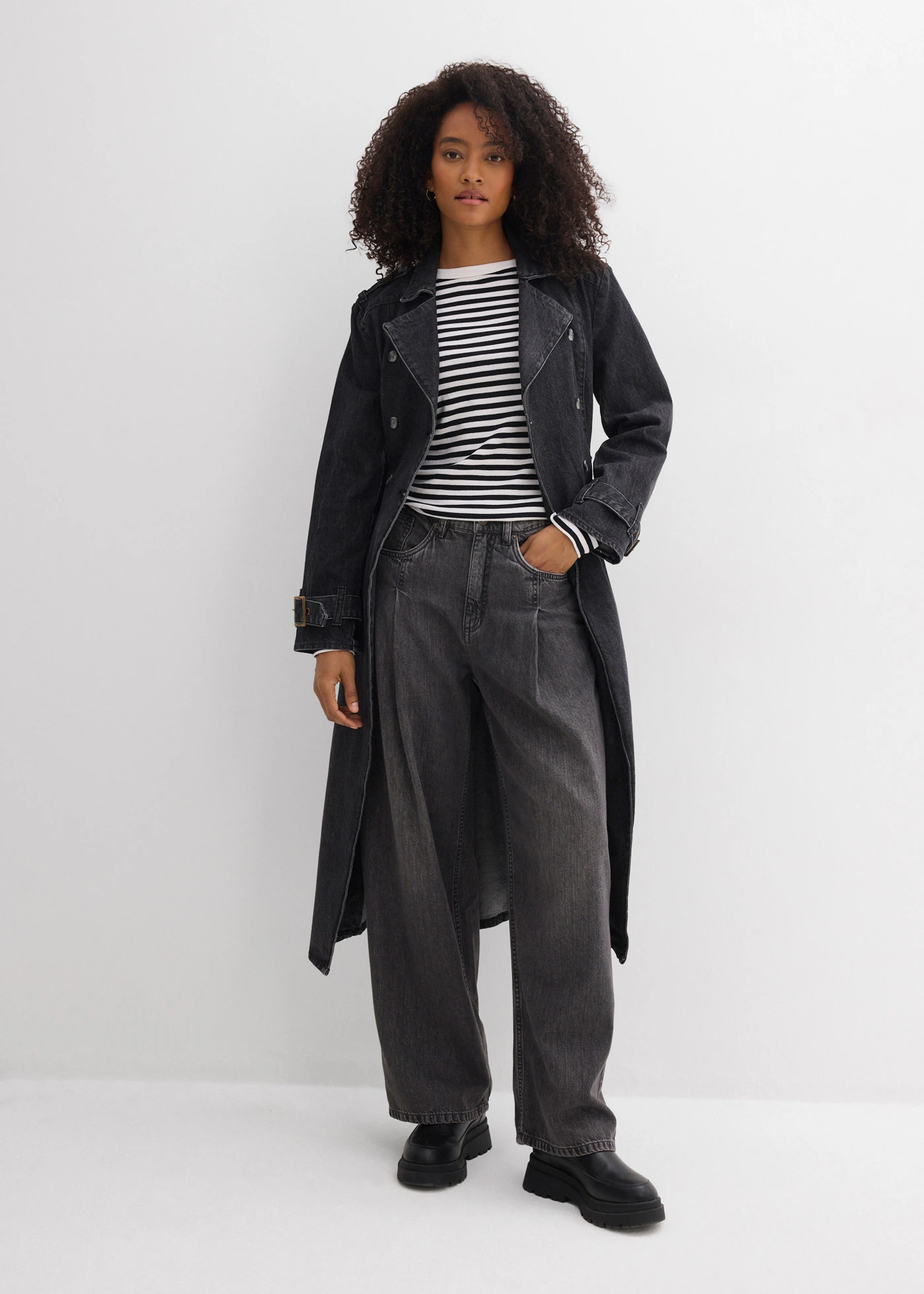 Blugi wide leg cu talie înaltă • gri denim uzat • magazin bonprix