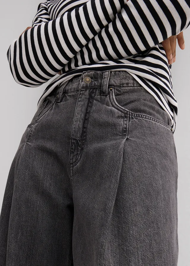 Blugi wide leg cu talie înaltă • gri denim uzat • magazin bonprix