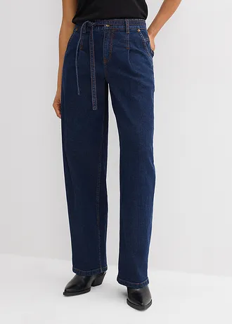 Blugi barrel Mid Waist, culoare: bleumarin denim