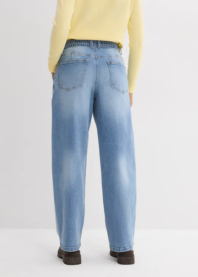 Barrel jeans mid waist, Kleur: lichtblauw denim used