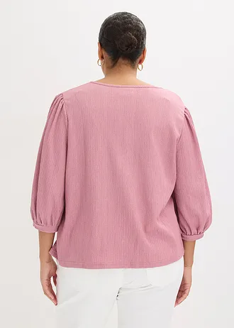 Shirtblouse van gestructureerde crêpe, Kleur: mauve