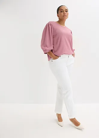 Shirtblouse van gestructureerde crêpe, Kleur: mauve