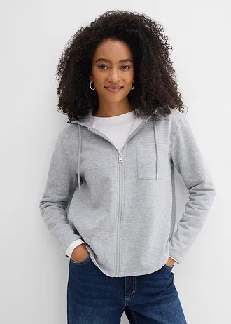Kapucnis szabadidőfelső újrahasznosított poliészterrel • világosszürke melírozott • bonprix áruház
