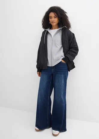 Kapucnis szabadidőfelső újrahasznosított poliészterrel • világosszürke melírozott • bonprix áruház