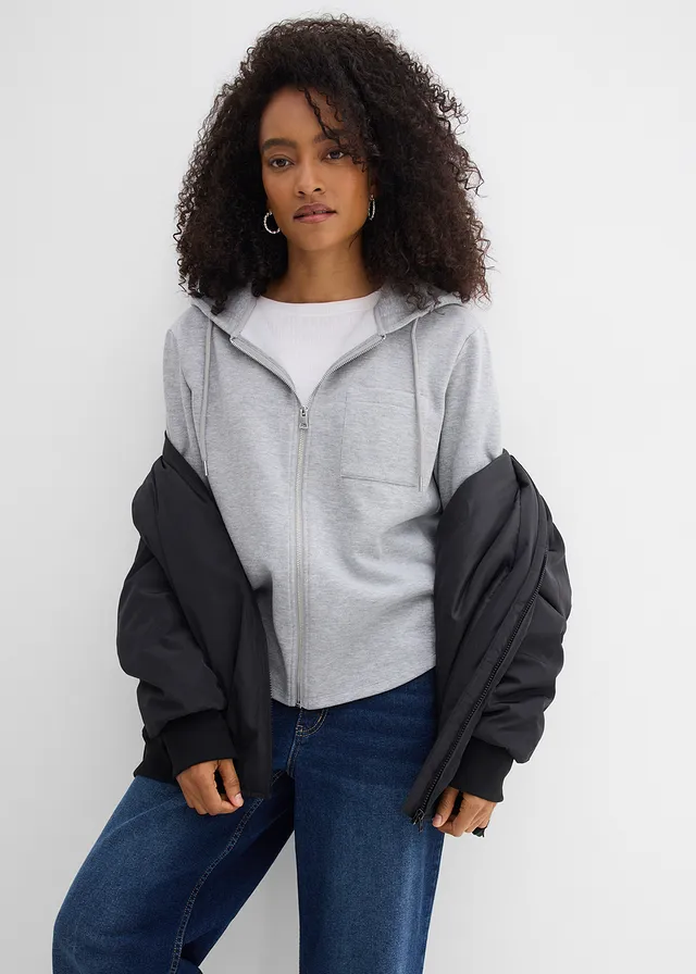 Sweat zippé à capuche avec polyester recyclé • gris clair chiné • product-page.page-title-suffix