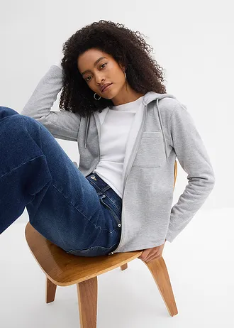 Mikinová bunda s kapucňou a recyklovaným polyesterom • svetlosivá melírovaná • obchod bonprix