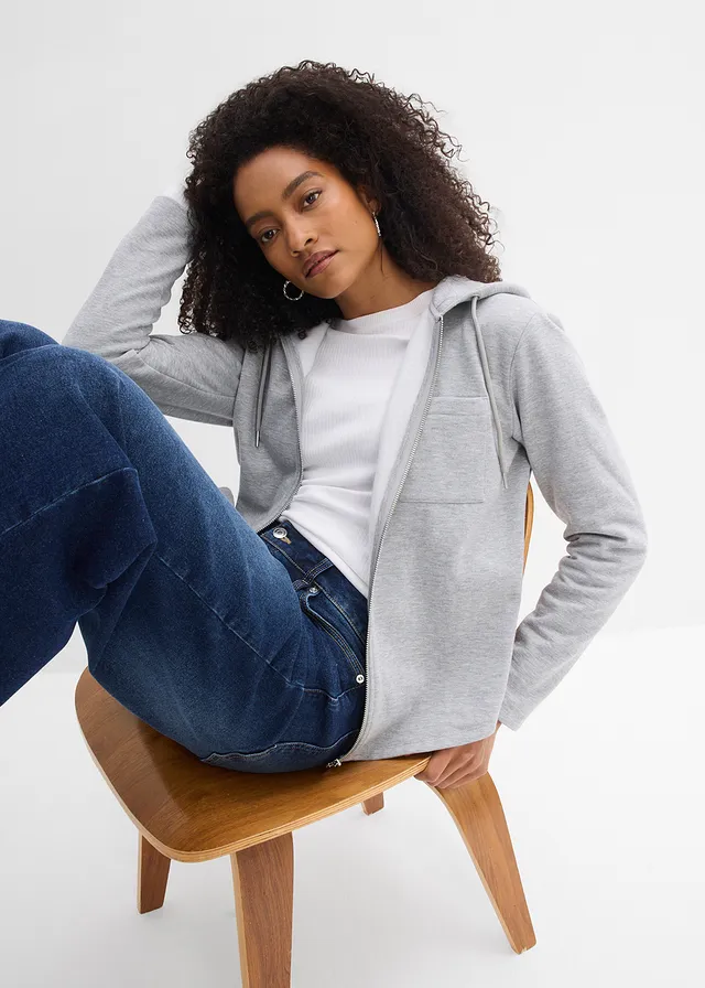 Sweat zippé à capuche avec polyester recyclé • gris clair chiné • product-page.page-title-suffix